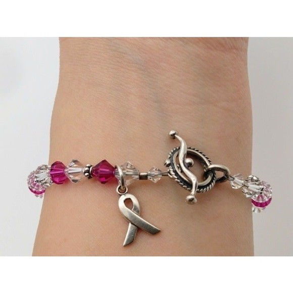 Swarovski 925 Silver Breast Cancer Bracelet - Picture 2 of 8